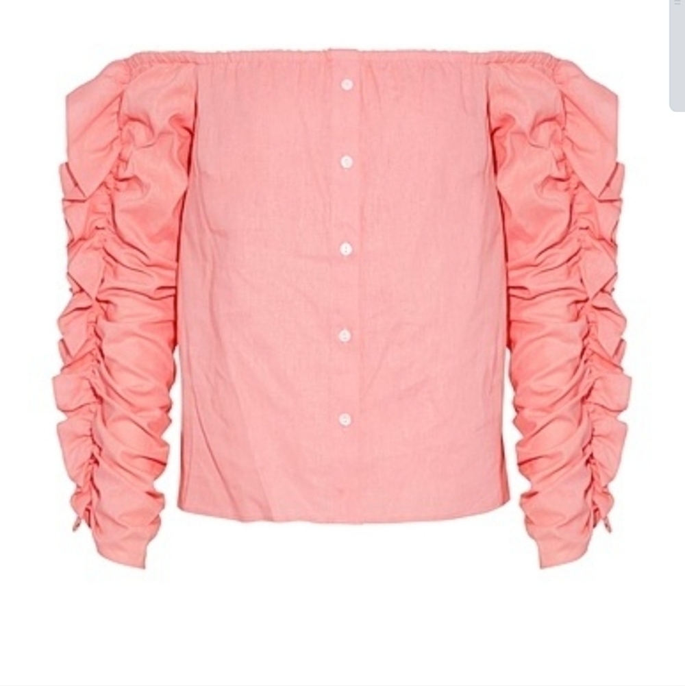 Petersyn Top Pink Linen Off-Shoulder S